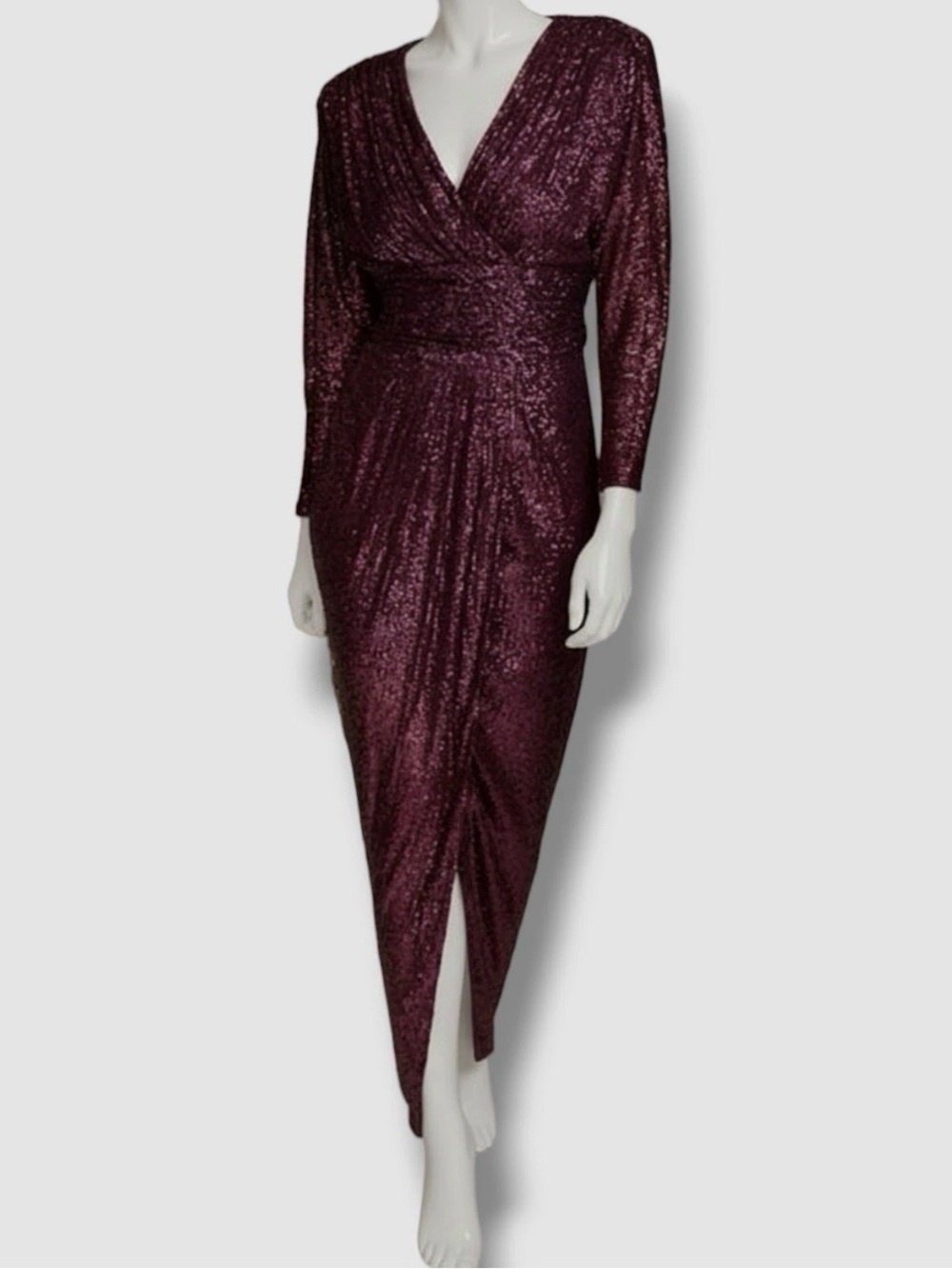 Donna Karan New York Womens Purple Sequin Long-Sleeve Gown Dress Size 8